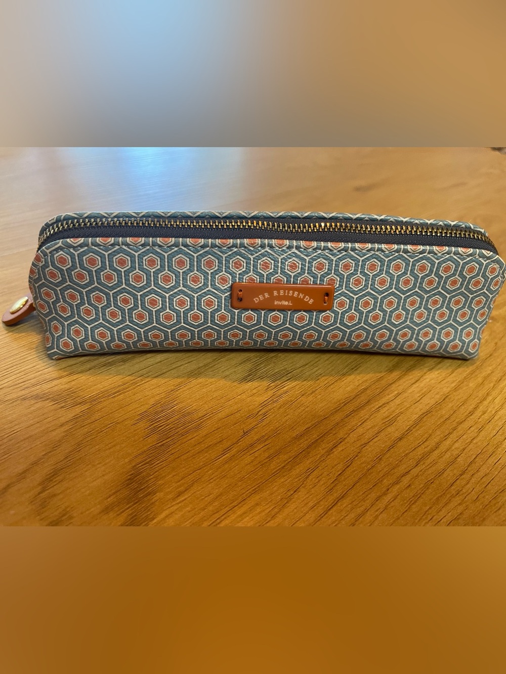 Der Reisende Hexagon Pattern Pencil/Pen Pouch - Blue & Rust